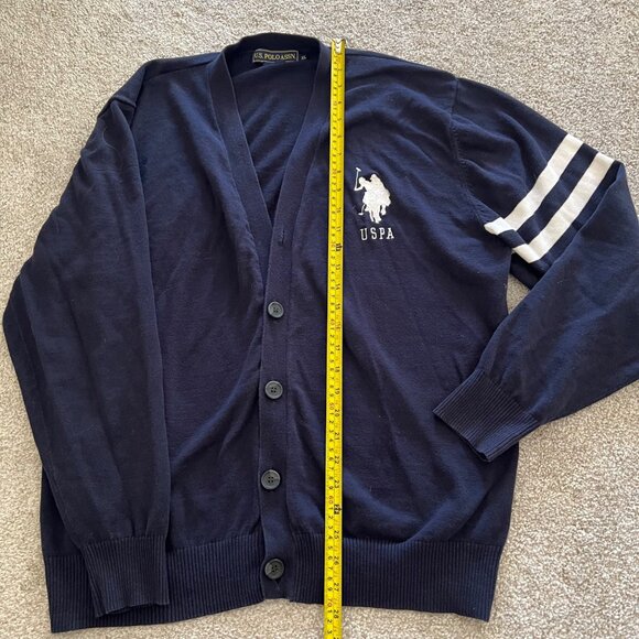 U.S Polo Assn. Embroidered Striped Navy Blue Oversized Cardigan Sweater XL - Picture 7 of 10